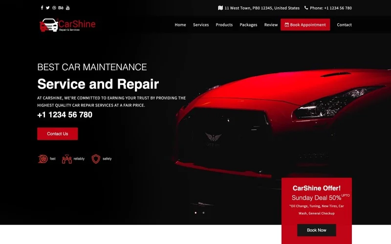 Professional automotive repair workshop website concept